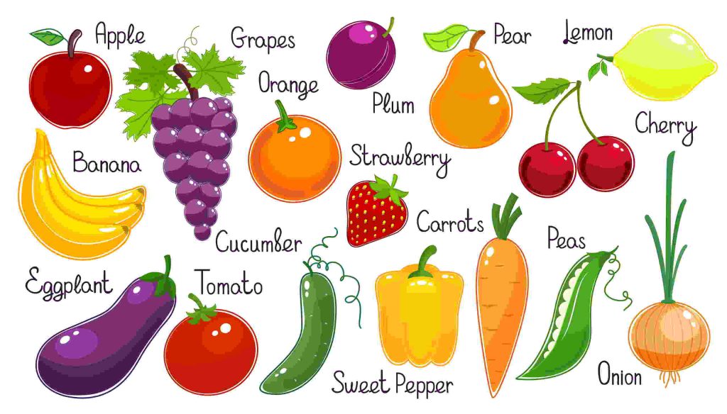 Comidas, frutas y verduras con vocabulario en inglés 